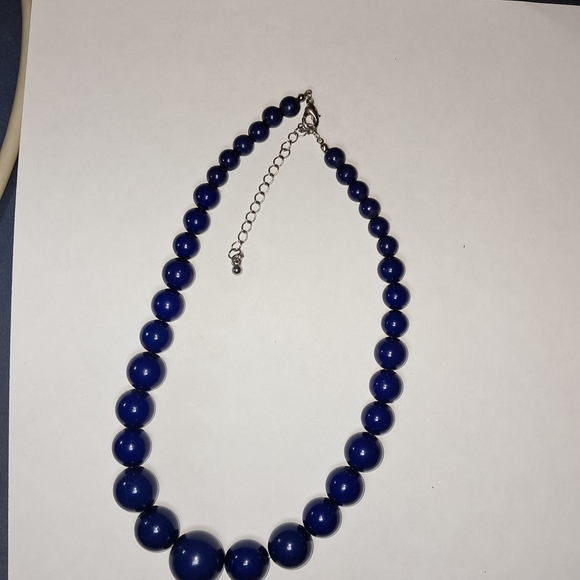Jewelry - SOLD - Royal Blue Graduated Beaded Silvertone Necklace